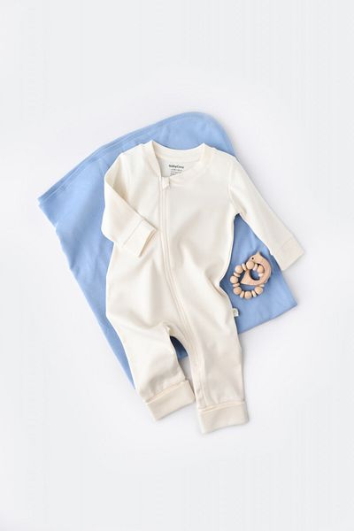 BabyCosy Salopeta cu fermoar cu maneca lunga si pantaloni lungi Ecru, BabyCosy, 6-9 luni