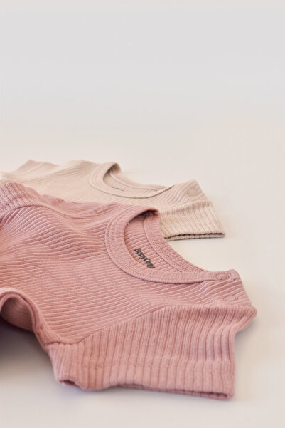 BabyCosy Set de 2 salopetele cu maneca scurta Roz/ Blush BabyCosy, 3-6 luni