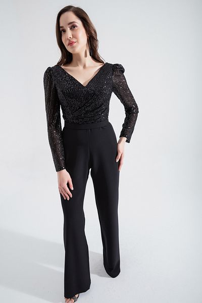 Lafaba Women's Black Sequined Evening Dress Jumpsuit