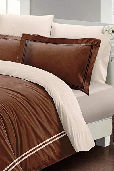 MonoHome King Size Double Duvet Cover Set - 100% Luxury Cotton Satin, Coffee 220X240Cm