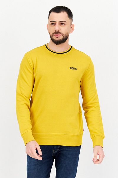 Levi's Men Crew Neck Brand Logo Long Sleeve Sweatshirt, Mustard