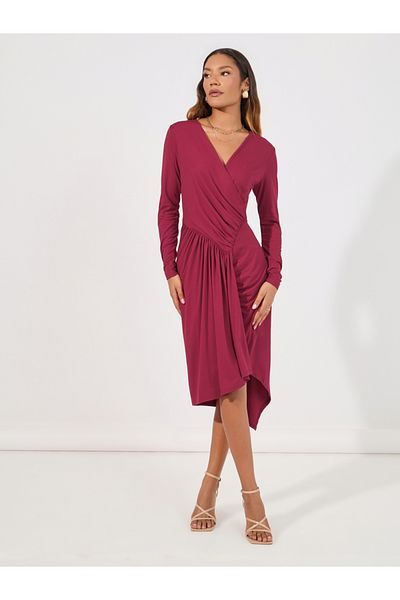 Styli Gathered Detail Asymmetric Hem Midi Dress