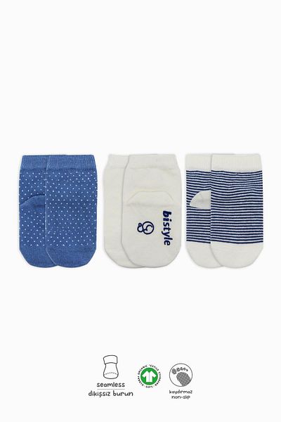 Bistyle Bistil Organic Seamless 3-Piece Polka Dot Non-Slip Combed Cotton Socket Baby Socks 0-3 Months