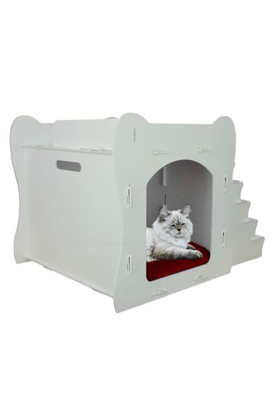 Genel Markalar Ahşap Büyük Kedi Yatağı Premium Kalite Beyaz Kedi Evi 50x35 Cm...