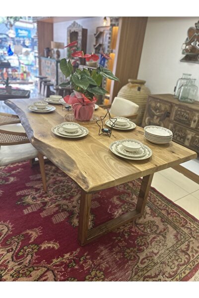 GÜRSES HOME Salon Yemek Masası Ceviz Ağacı Doğal Kenarlı 180x95 Cm
