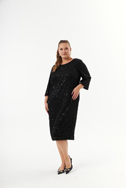 RMG Plus Size Sequin Sequin Melted Evening Dress Black