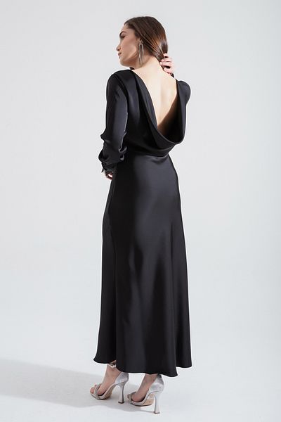 Lafaba Rochie de seară midi din satin decoltat cu spatele negru pentru femei