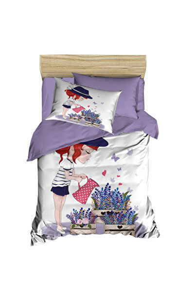 Fabeteks Girl Kid Watering Flowers Digital Single Teen Bedding Set