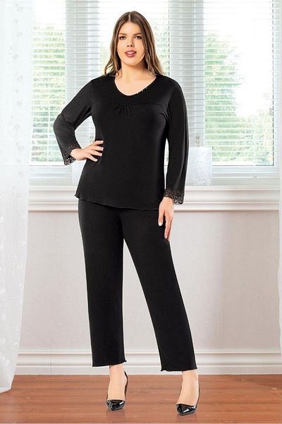 FAAL Set pijamale oversize cu detalii de piatră, negru 8808