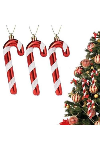 Parti Dükkanım Christmas Tree Ornament - Walking Stick Shaped, 3 Pieces