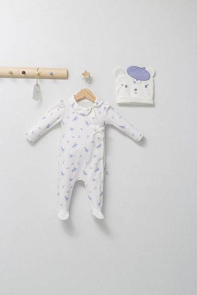 Tongs Baby Set salopeta cu caciulita cu urechiuse pentru bebelusi Paris Love, Tongs baby,Ecru, 6-9 luni