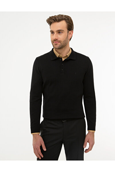 Pierre Cardin Siyah Slim Fit Polo Yaka Basic Triko Kazak 50214242-VR046