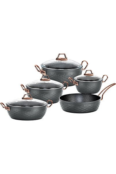 OMS 3543 - MERMAID SETS - 9 Parça, Biogranit, Geniş Taban, Tencere Seti Antra...