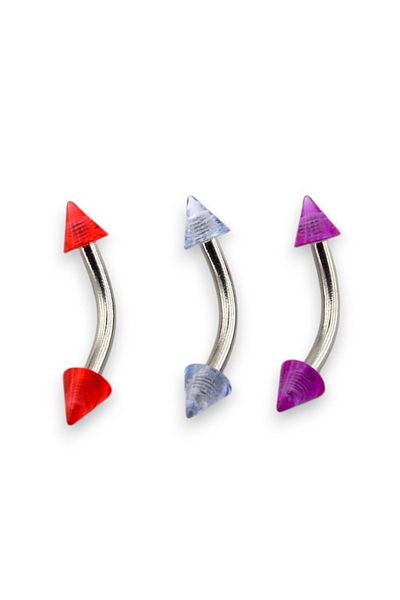 Solfera Colorful Set of 3 Pointed Acrylic Tips - Surgical Steel, Banana Eyebrow, Rook Piercing P484