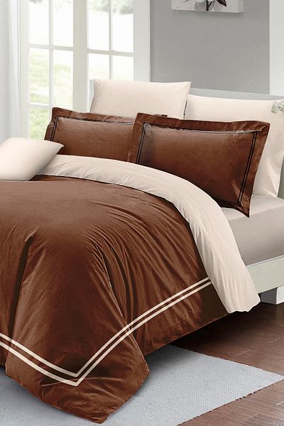 MonoHome Σετ Παπλωματοθήκη King Size Διπλό - 100% Luxury Cotton Satin, Coffee 220x240cm
