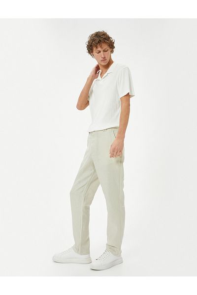 Koton Λινά παντελόνια Chino Slim Fit - Λεπτομέρεια τσέπης με κουμπιά