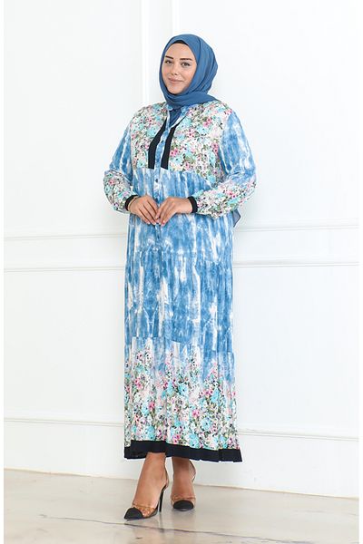 sefamerve Φόρεμα βισκόζης 5071-01 Model Large Size Indigo Print