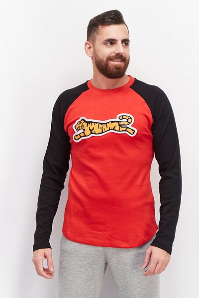 Le tigre Men Crew Neck Long Sleeve Embroidered Logo Sweatshirt, Red Combo