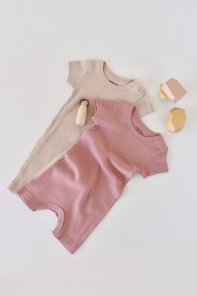 BabyCosy Set de 2 salopetele cu maneca scurta Roz/ Blush BabyCosy, 3-6 luni