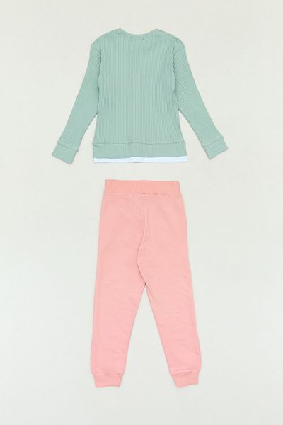 Fulla Moda Embroidered Crew Neck Jogger Girl's Suit