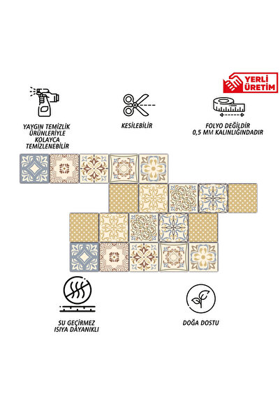 TİNK Kendinden Yapışkanlı Retro Sarı Desenli Pvc Karo 15x15 Cm 10'lu Paket