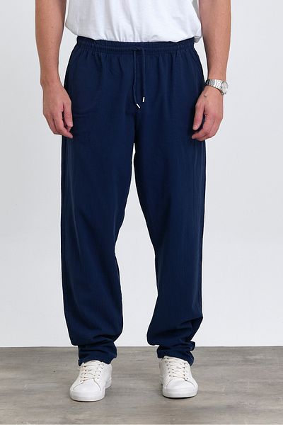 MAXIMILLIAN Men's Baggy Fit Dark Blue Linen Blended Trousers