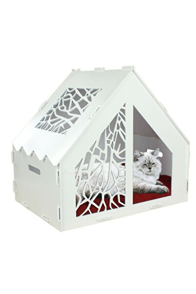 StarLightning Ahşap Büyük Kedi Yatağı Premium Kalite Beyaz Kedi Evi 50x35 Cm ...