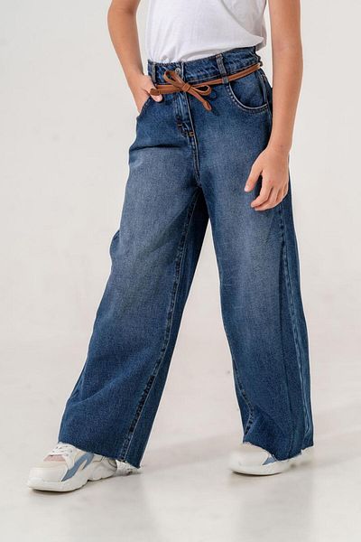 GİYİCEM Girl's Leather Belted Jeans Pants
