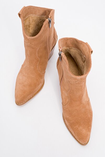 LuviShoes Dámské kozačky na silném podpatku Valvia Soil Suede z pravé kůže na zip