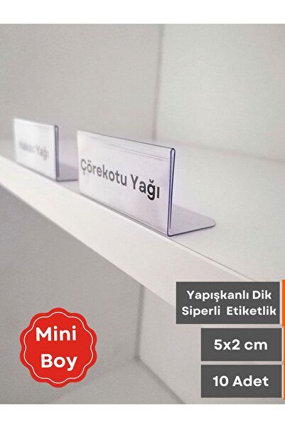 Şeffaf Etiket 10 Adet Pvc Etiketlik Raf Önü Dik Yapışkanlı 5x2 Cm Vitrin Etik...