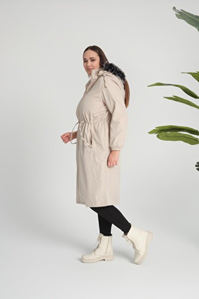 Deneme Kabinim Γυναικείο χειμερινό παλτό Bondit με κουκούλα και επένδυση από γούνα, πέτρα