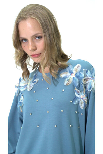 Hatun Atila HatunAtila 7855 Синій комплект з двох предметів - з квітковим декором на плечах, спеціальна тканина