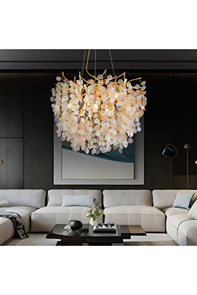 Apliqa Masal 60'lık Yuvarlak Gold Kristal Taşlı Modern, Oturma Odası, Salon A...