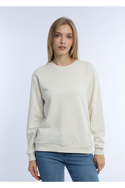 Polo State Women's Ecru Sweatshirt - 3 Thread, Crew Neck, No Raster