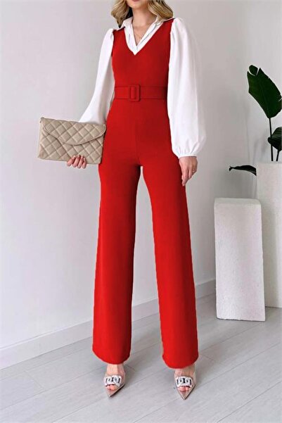 Dipmoda Dipmoda Γυναικείο Κόκκινο Πουκάμισο Ζώνη τεμαχίων με Λεπτομέρειες ελα...