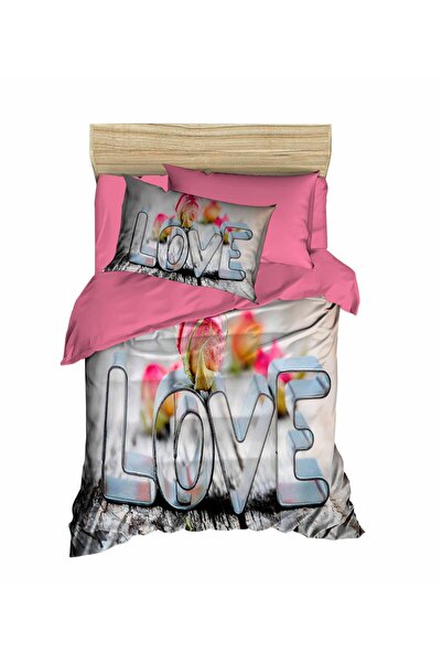 Fabeteks Rose Love Lettering Single Young Duvet Cover Set
