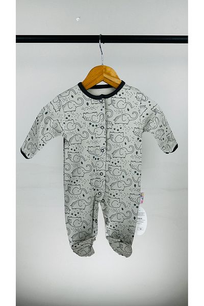 Mıdırık Elephant Patterned Snap Cotton Baby Jumpsuit