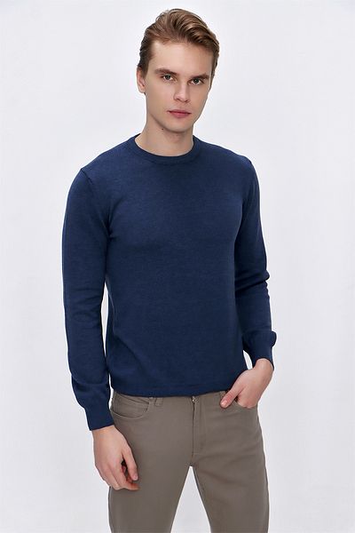 Morven Πλεκτό πουλόβερ Indigo Basic Dynamic Fit Relaxed Cut Crew Neck με ΔΩΡΟ ΚΟΥΤΙ