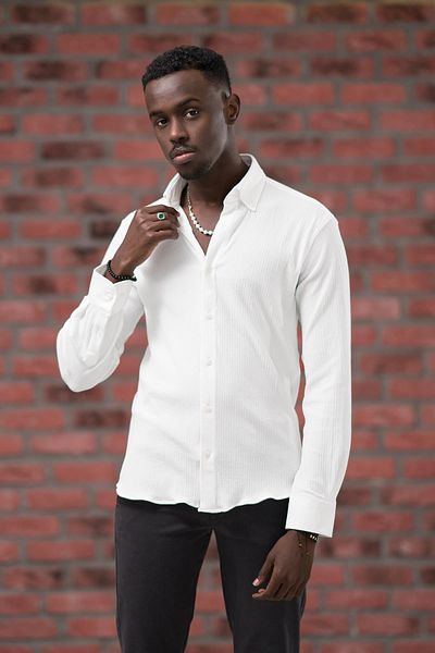 ModTime Πλεκτό μοτίβο Full Lycra Cotton Slimfit πουκάμισο
