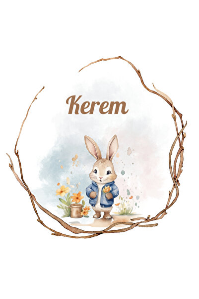 Pera İsme Özel Tavşan Tema Etiket/sticker 4 Cm Yuvarlak 72 Adet