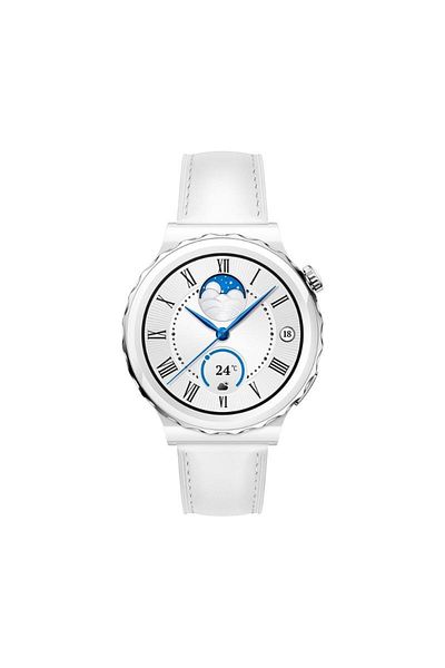 Huawei GT3 Pro Frigga Silver Bezel With White Leather Strap