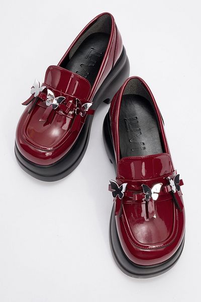 LuviShoes INDIOS Claret Red λουστρίνι με πόρπη πεταλούδα Γυναικεία Wedge Heeled Casual Παπούτσια