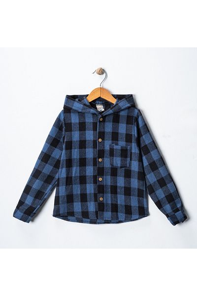 minikiss Cămașă de lumberjack unisex cu glugă, model în carouri, 100% bumbac, cu buzunar, 4-12 ani