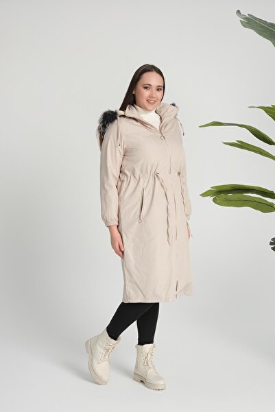 Deneme Kabinim Γυναικείο χειμερινό παλτό Bondit με κουκούλα και επένδυση από γούνα, πέτρα
