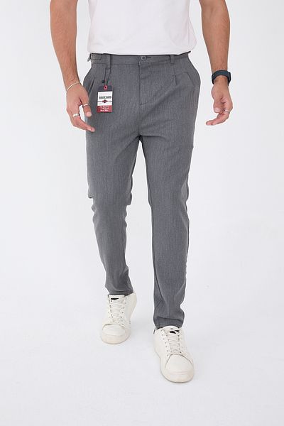 BROCARD Men's Winter Buckle Belt Italian Cut Boyfriend Fit Comfortable Dark Gray Fabric Trousers