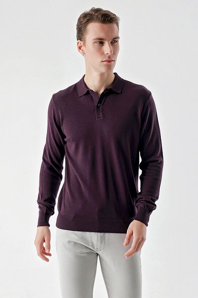 Morven Πλεκτό πουλόβερ Purple Basic Dynamic Fit Relaxed Cut Polo λαιμόκοψη ΔΩΡΟ ΚΟΥΤΙ