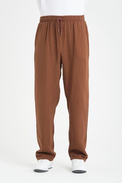 Valiberta Baggy Cut Light and Comfortable Men's Muslin Trousers - Brown