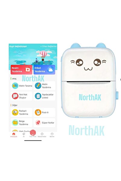 Home Mini Yazıcı Termal Cep Yazıcı + 3 Adet Rulo beyaz