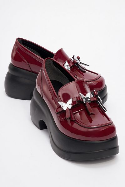 LuviShoes INDIOS Claret Red λουστρίνι με πόρπη πεταλούδα Γυναικεία Wedge Heeled Casual Παπούτσια