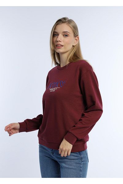 Polo State Hanorac de damă roșu Claret - Gât crew, 3 fire, fără șardon